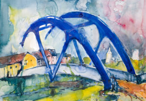 Blaue Brücke in Cham, Aquarell von Günter Haslbeck
